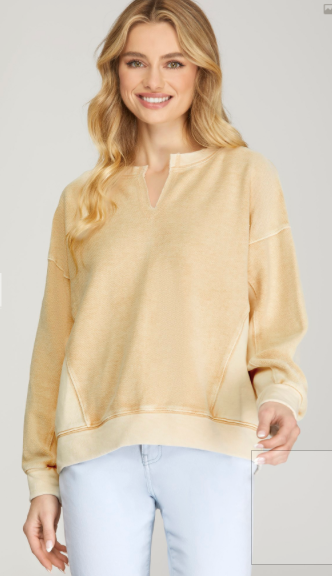 Long sleeve terry knit top - Ecru