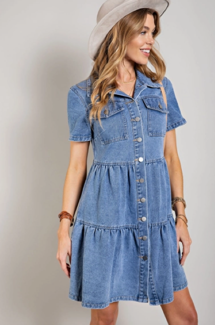 Denim button-down Ruffle hem dress